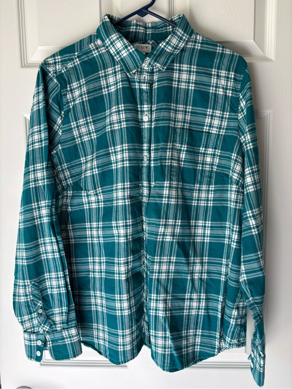 J. Crew Teal and White Plaid Button-Down Shirt